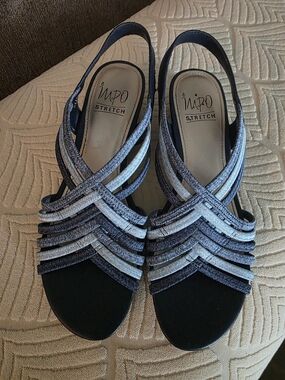 Impo Stretch Women's Navy and Silver Strappy Slingback Sandals